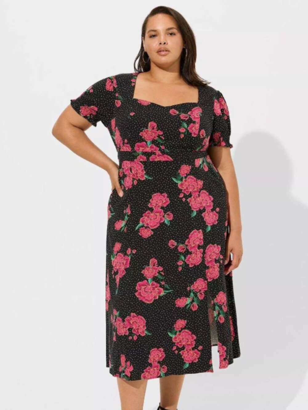 TORRID 2x Tea Length Stretch Challis Sweetheart A-line Dress